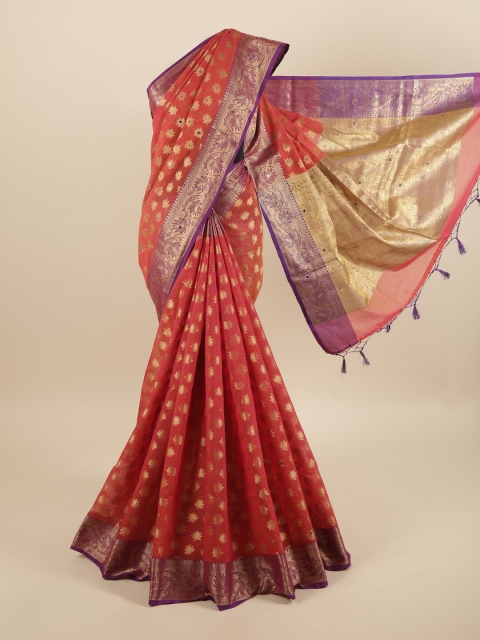 

Pothys Rust & Purple Ethnic Motifs Zari Saree