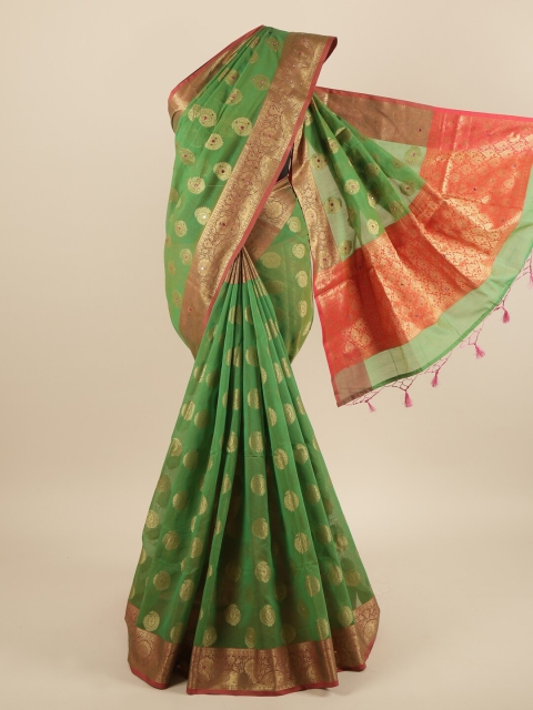 

Pothys Green & Gold-Toned Ethnic Motifs Zari Saree
