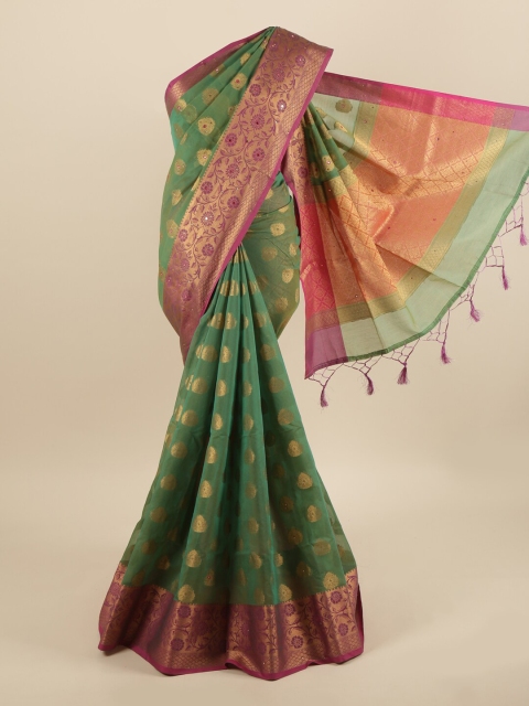 

Pothys Green & Pink Floral Beads and Stones Saree