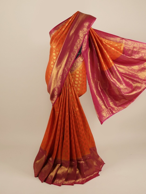 

Pothys Orange & Pink Ethnic Motifs Zari Pure Silk Saree