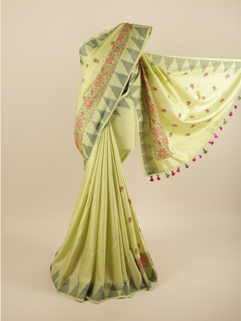 

Pothys Green & Pink Floral Beads and Stones Art Silk Saree