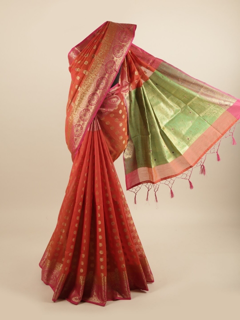 

Pothys Rust & Green Floral Zari Saree
