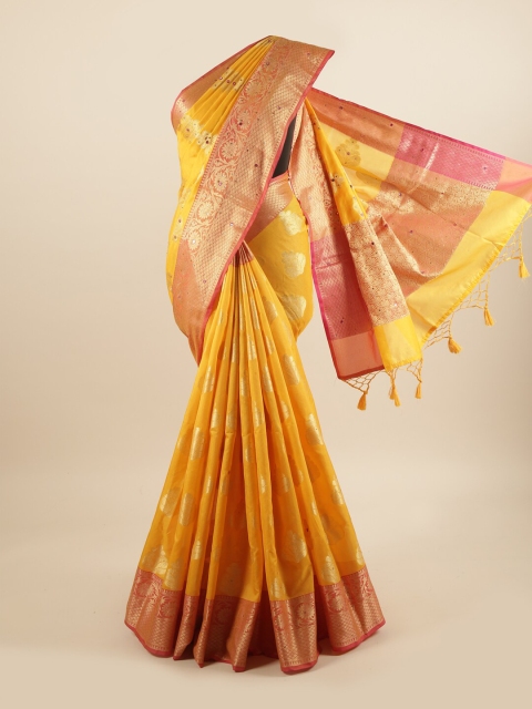 

Pothys Yellow & Pink Floral Zari Saree