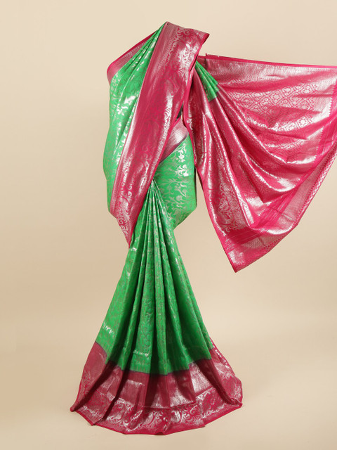 

Pothys Green & Pink Floral Zari Pure Silk Saree