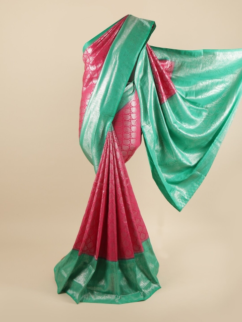 

Pothys Pink & Green Ethnic Motifs Zari Pure Silk Saree