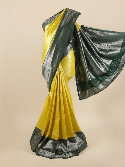 

Pothys Yellow & Green Ethnic Motifs Zari Pure Silk Saree
