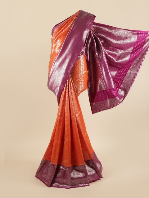 

Pothys Orange & Purple Ethnic Motifs Zari Pure Silk Saree