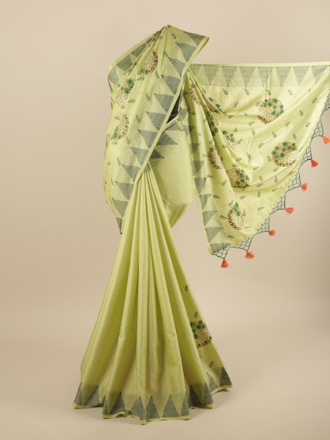 

Pothys Green Floral Embroidered Art Silk Saree