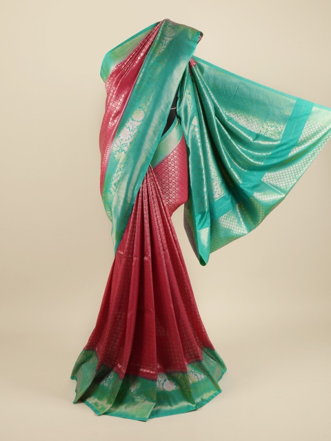 

Pothys Pink & Turquoise Blue Ethnic Motifs Zari Pure Silk Saree