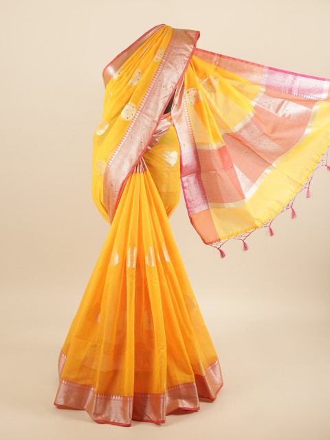 

Pothys Yellow & Pink Ethnic Motifs Zari Saree