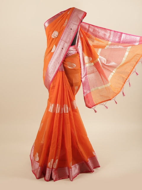 

Pothys Orange & Pink Ethnic Motifs Beads and Stones Saree