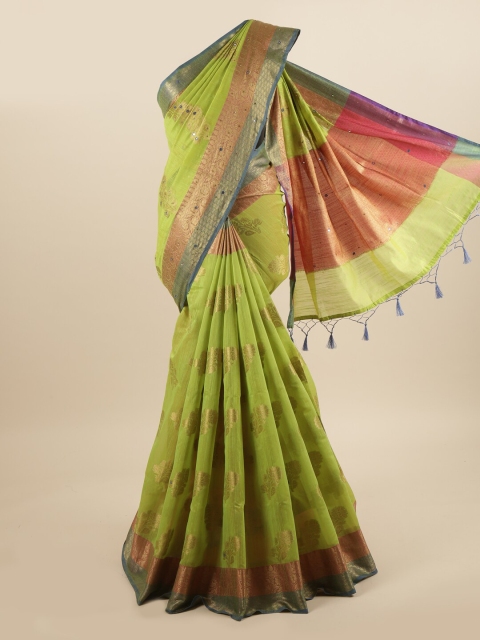 

Pothys Green & Brown Ethnic Motifs Mirror Work Saree
