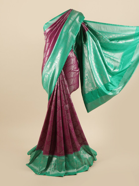 

Pothys Purple & Sea Green Ethnic Motifs Zari Pure Silk Saree