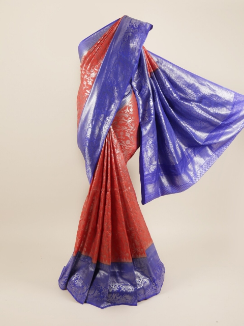 

Pothys Orange & Blue Ethnic Motifs Zari Pure Silk Saree