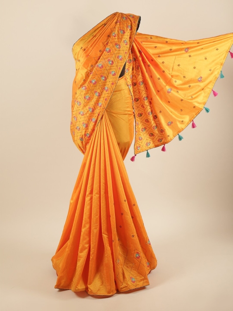

Pothys Yellow & Pink Floral Beads and Stones Art Silk Saree