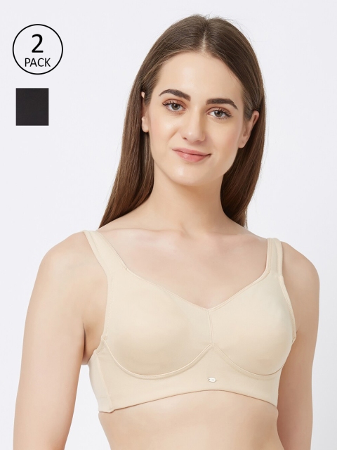 

Soie Women Pack of 2 Solid Minimizer Full Coverage Bra, Black