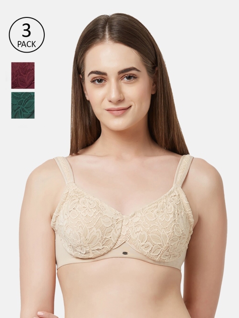 

Soie Pack of 3 Lace Underwired Full Coverage Everyday Bra, Maroon