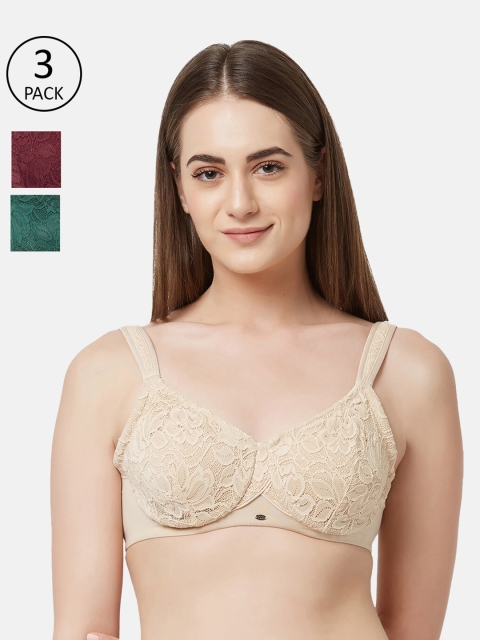 

SOIE Pack Of 3 Underwired Full Coverage Everyday Bra, Maroon