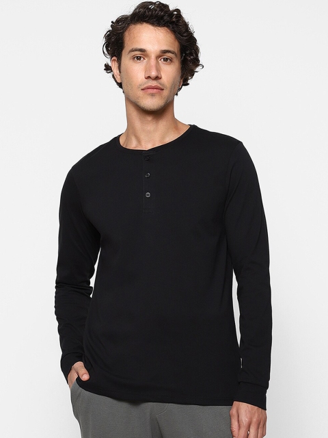 

Ajile by Pantaloons Men Black Solid Pure Cotton Lounge T-Shirt