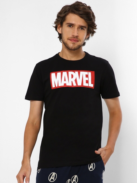 

Ajile by Pantaloons Men Black Marvel Graphic Printed Pure Cotton Lounge T-shirt