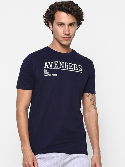 

Ajile by Pantaloons Men Navy Blue & White Printed Pure Cotton Lounge T-shirt