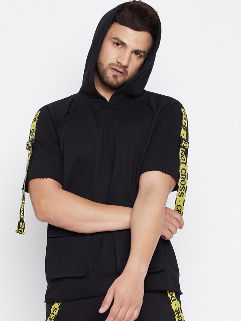 

FUGAZEE Men Black Hooded Cotton Sweatshirt