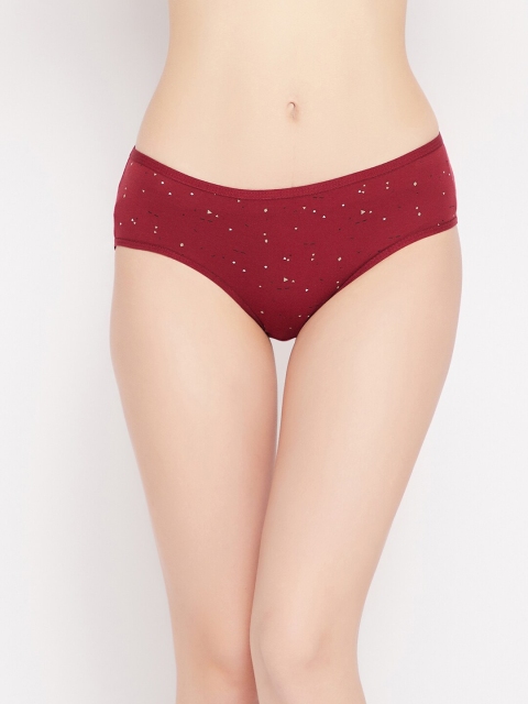 

Clovia Women Maroon & White Printed Cotton Hipster Briefs