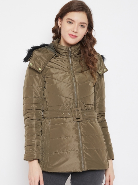 

Madame Women Olive Green Windcheater Longline Parka Jacket