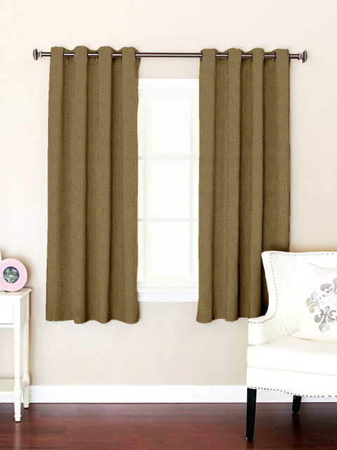 

SHIVANAA HOMES Olive Brown Set of 2 Window Curtains