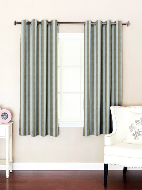 

SHIVANAA HOMES Grey & Taupe Set of 2 Striped Window Curtains