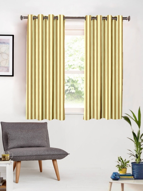 

SHIVANAA HOMES Yellow & Beige Set of 2 Striped Window Curtains