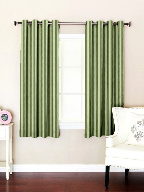 

SHIVANAA HOMES Green Set of 2 Striped Window Curtains