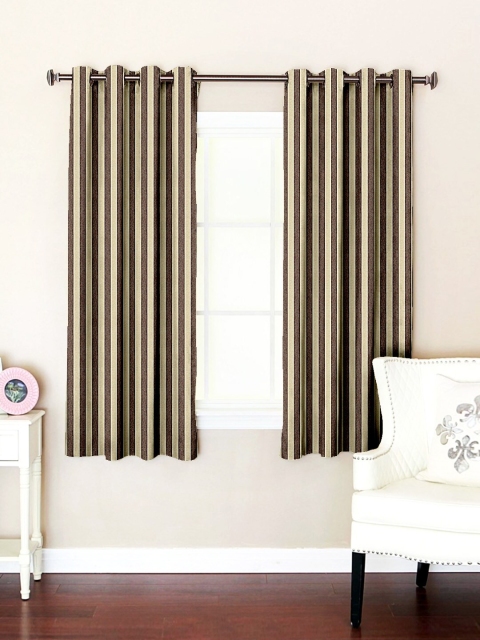 

SHIVANAA HOMES Brown & Beige Set of 2 Striped Window Curtains