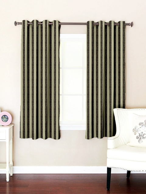 

SHIVANAA HOMES Black & Cream-Coloured Set of 2 Striped Window Curtains