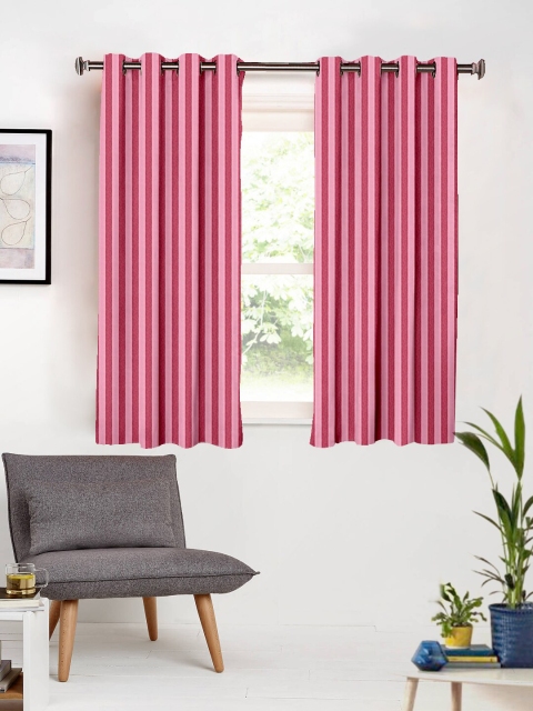 

SHIVANAA HOMES Pink & Maroon Set of 2 Striped Window Curtains