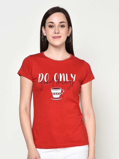 

FABNEST Women Red & White Printed T-shirt