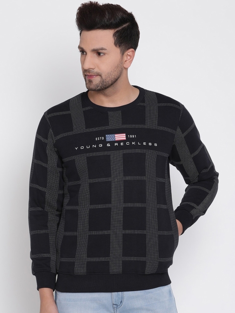 

Octave Men Navy Blue Checked Sweatshirt