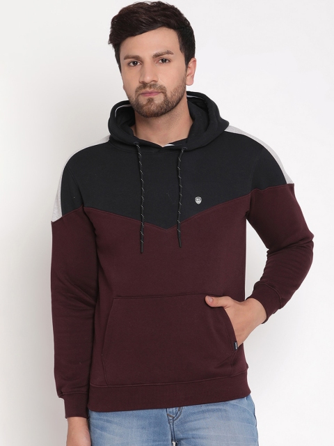 

Octave Men Maroon Colourblocked Hooded Sweatshirt