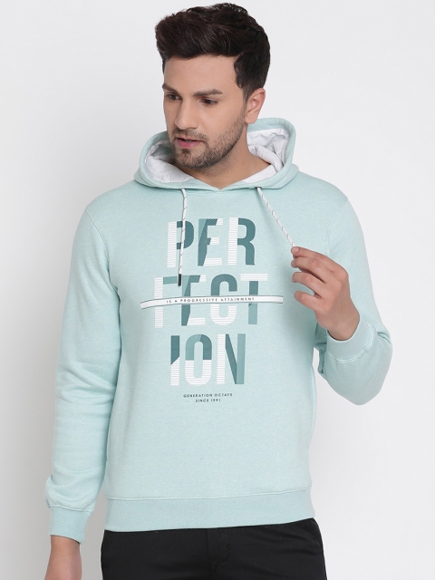 

Octave Men Turquoise Blue Printed Hooded Sweatshirt