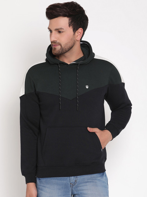 

Octave Men Green Colourblocked Hooded Sweatshirt