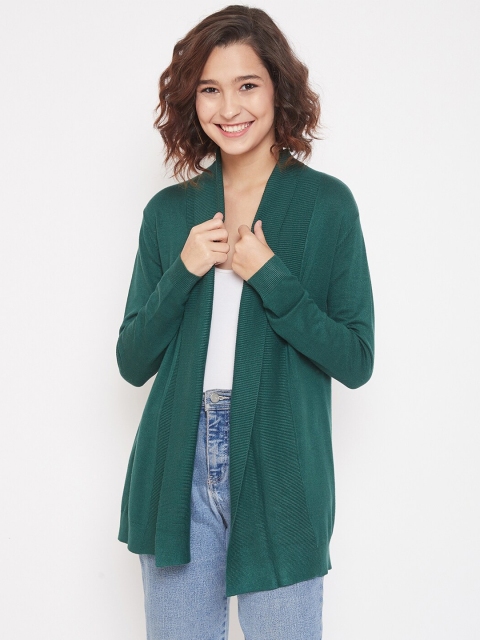 

Madame Women Green Longline Front-Open Sweater