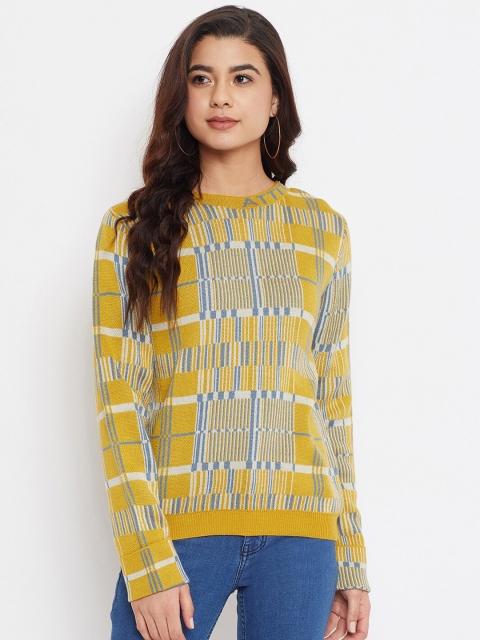 

Madame Women Mustard & Blue Self Design Pullover