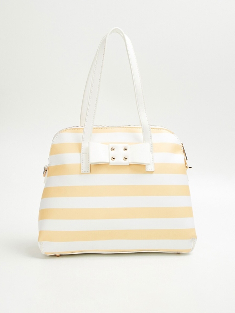 

Ginger by Lifestyle Yellow Striped Structured Handheld Bag with Bow Detail