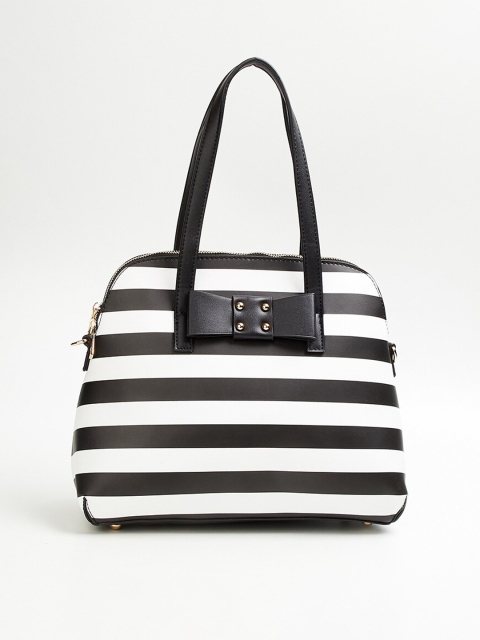 

Ginger by Lifestyle Black Striped Structured Handheld Bag with Bow Detail