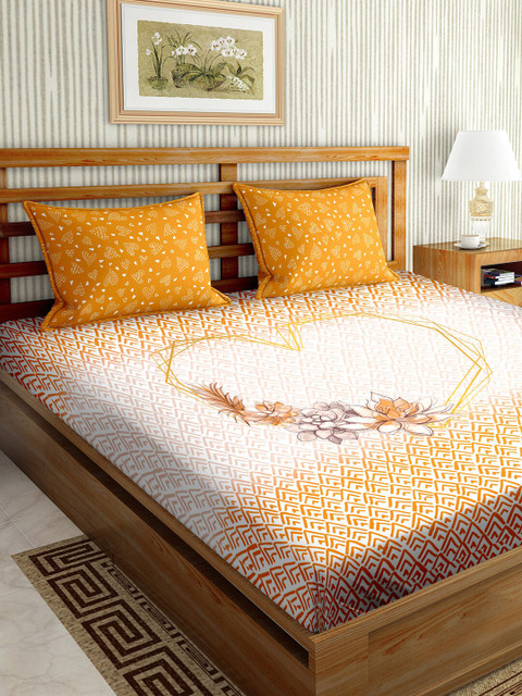 

BELLA CASA Yellow & White Geometric 150 TC King Bedsheet with 2 Pillow Covers