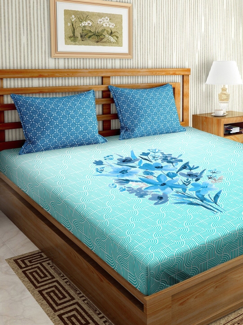

BELLA CASA Blue Floral 150 TC King Bedsheet with 2 Pillow Covers