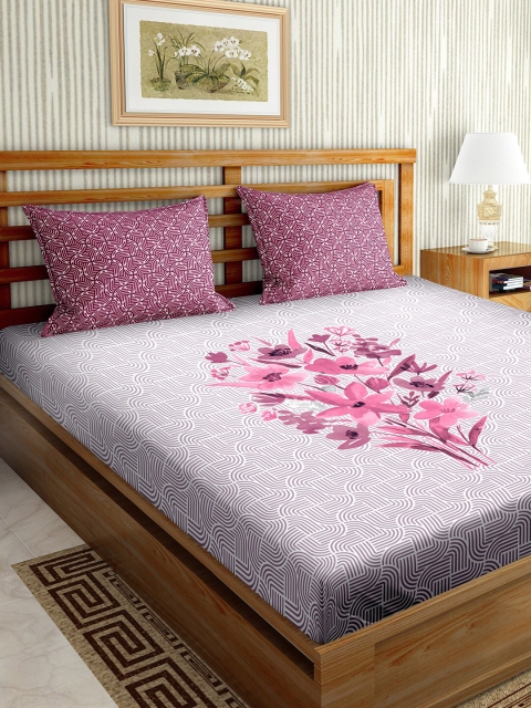 

BELLA CASA Pink & Grey Floral 150 TC King Bedsheet with 2 Pillow Covers