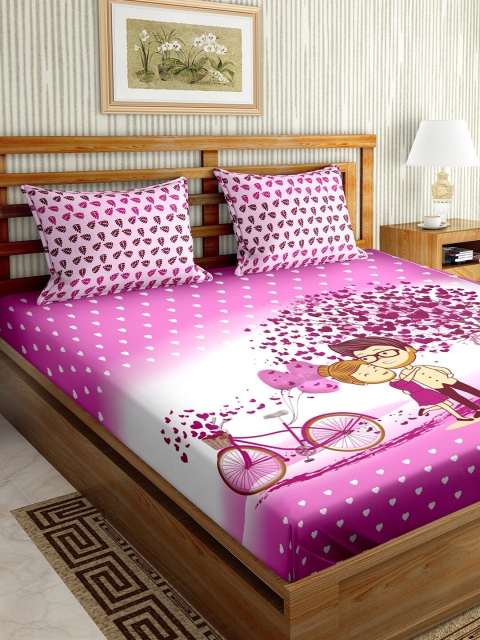 

BELLA CASA White & Pink 150 TC King Bedsheet with 2 Pillow Covers