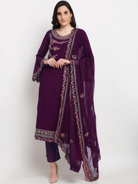 

Stylee LIFESTYLE Purple & Red Embroidered Semi-Stitched Dress Material