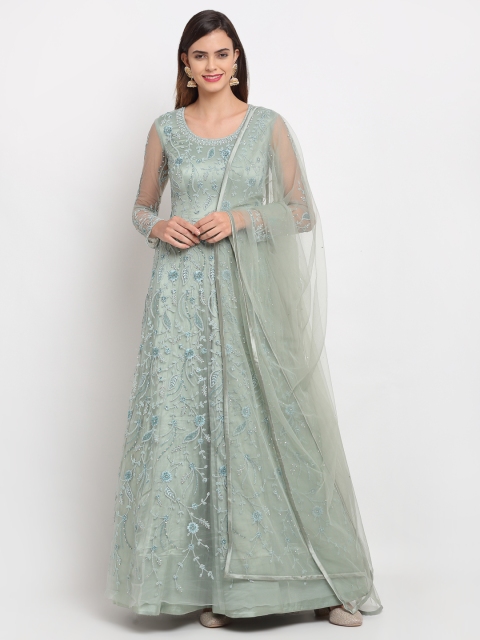 

Stylee LIFESTYLE Sea Green Embroidered Semi-Stitched Dress Material